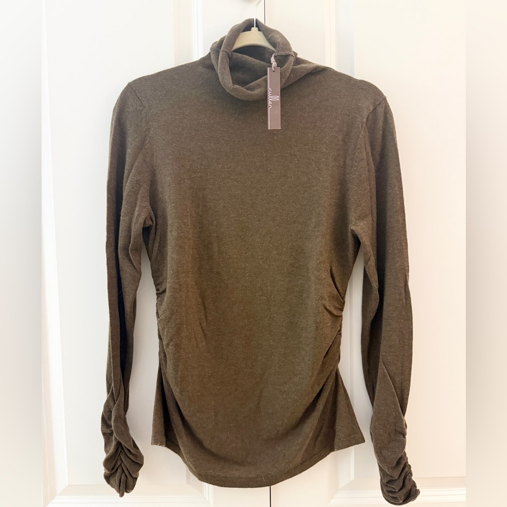NWT Cullen 100% Cashmere Sweater Top w Turtleneck Ruched Details Lightweight